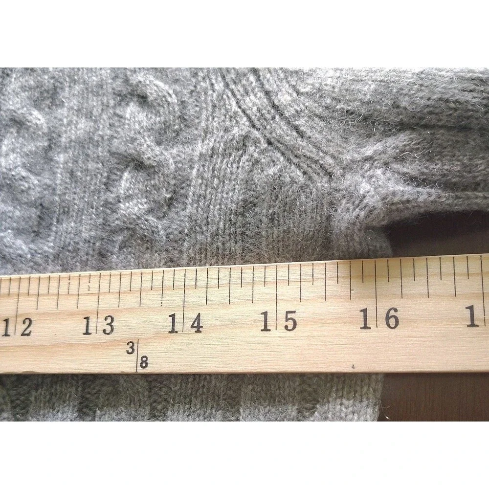 Lauren Ralph Lauren Petite P/P 100% Cashmere Cable Knit Sweater Gray Hand Wash